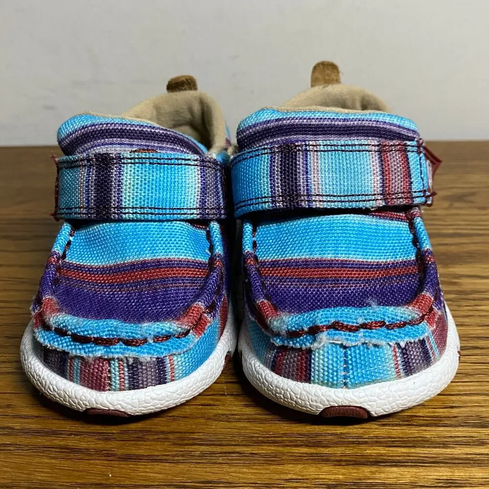 Twisted X Infant 5M Hooey Driving Mocs Multicolor Stripe Pattern Shoes Hook Loop